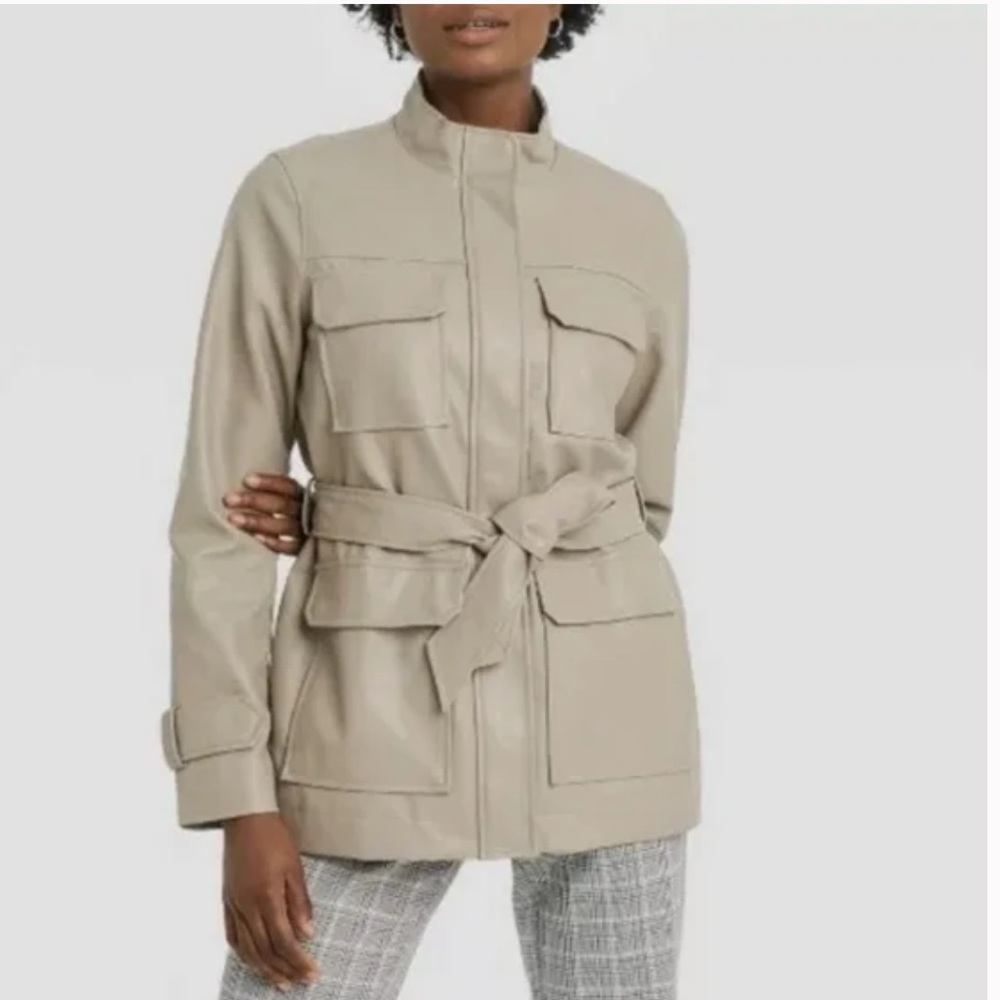 NWT Target A New Day Faux leather Jacket with belt size M Frontier brown